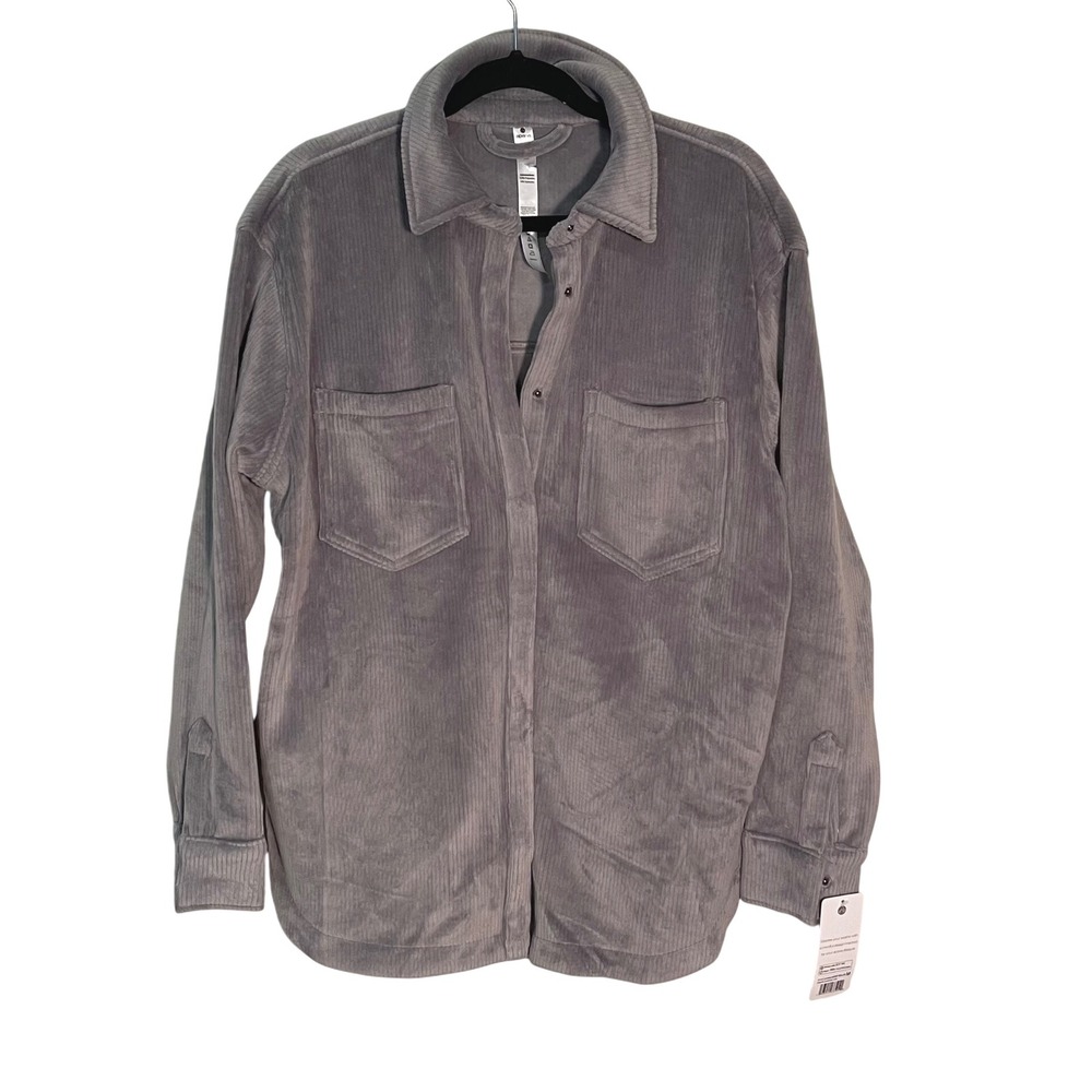 Apana Women's Corduroy Long Sleeve Snap Down Shirt Jacket - Shacket Medium‎ Gray